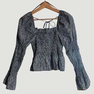 Topshop Mini Zebra Smocked Square Neck Blouse